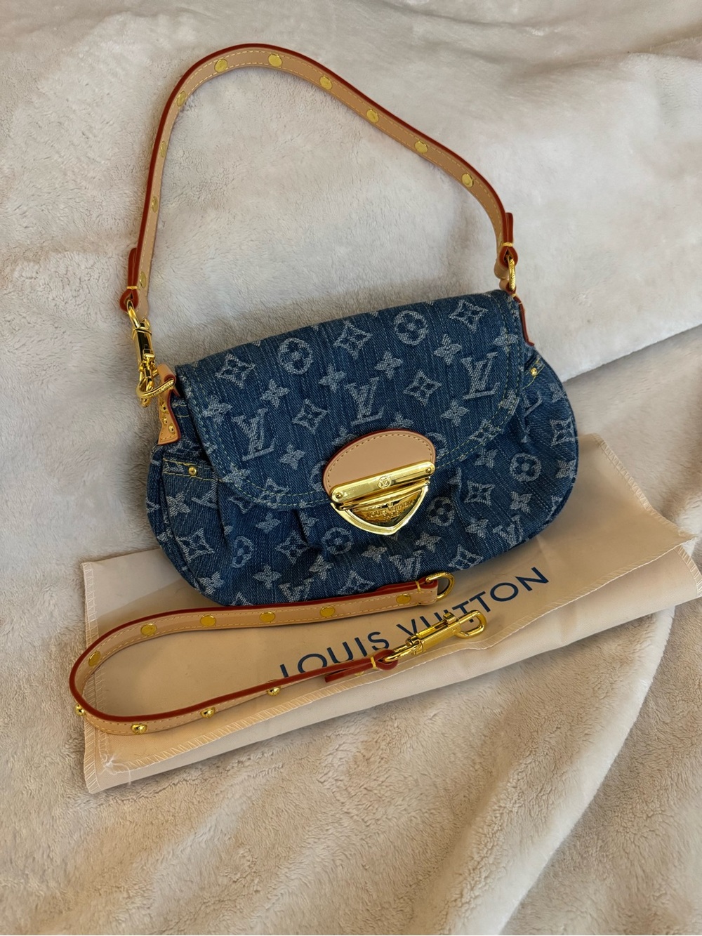 Louis Vuitton Sunset Blue Monogram Denim Shoulder Crossbody Bag w/Dust Bag EUC